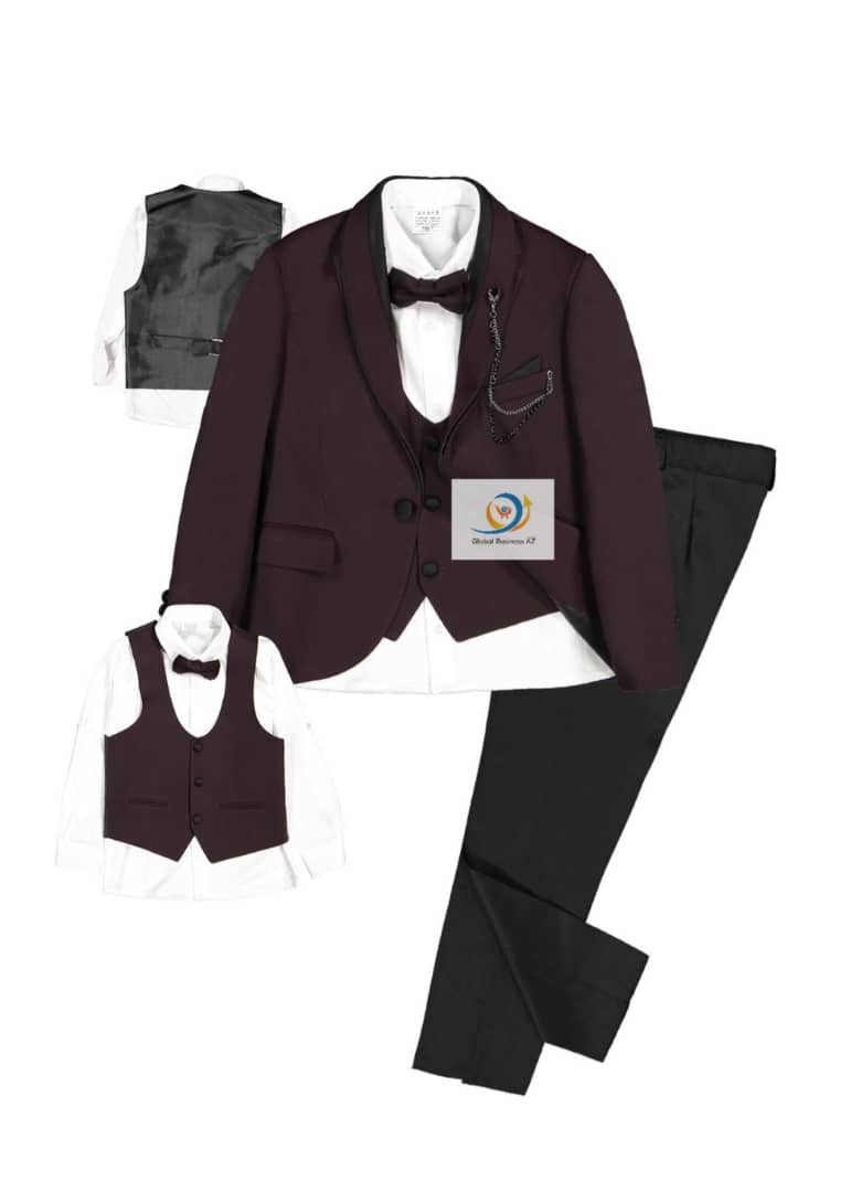 Ensemble Blazer Garçon 5 pièces Rouge Bordeau GBAZ-B005-23