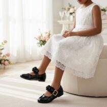 Ballerines fille noires élégantes avec boucle dorée, parfaites pour cérémonie ou mariage, confortables et raffinées, tailles 24-30, finition brillante.
❀ Tailles disponibles : 24-30
❀ Parfaites pour mariage, cérémonie, fête ou événement habillé
❀ Couleur : NOIRE