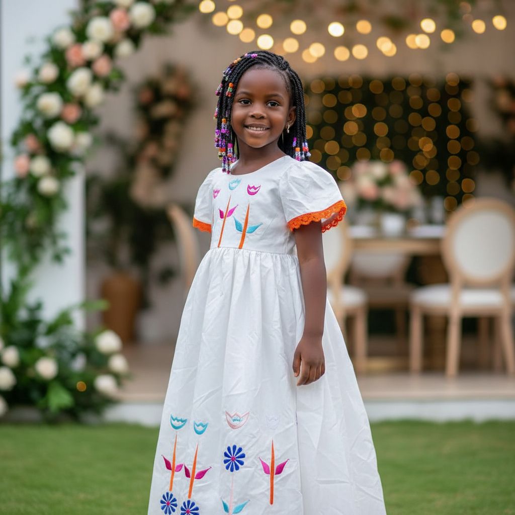 Robe fille 5 ans blanche bazin riche brodée cérémonie élégante enfant