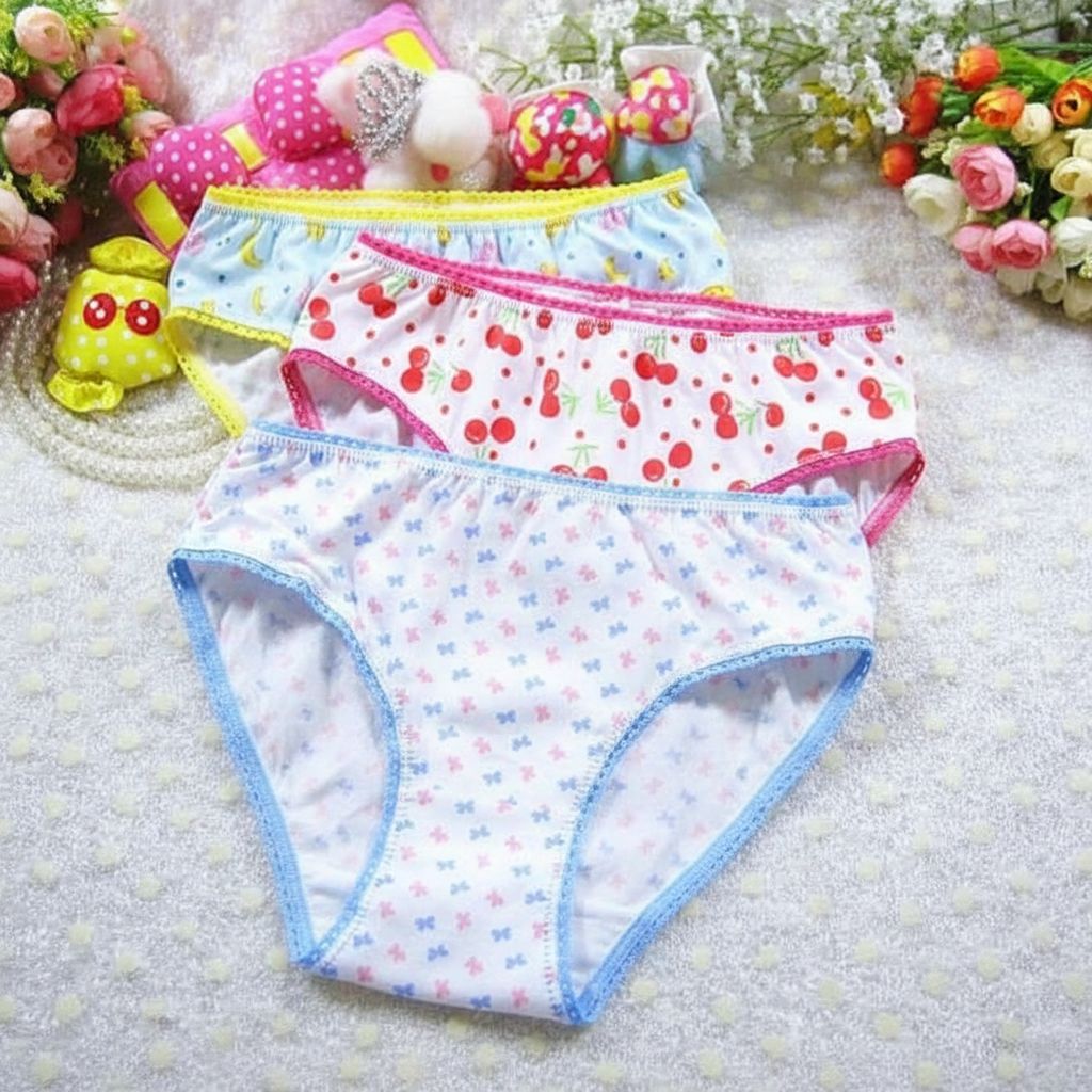 Lot de 3 slips fille 3/4 ans coton motif floral, sous-vêtement confortable