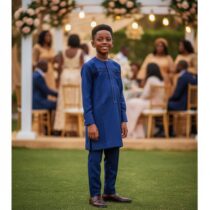 Ensemble costume africain garçon bleu marine, élégant et confortable, idéal pour cérémonie, mariage ou fête, confectionné en coton avec broderies raffinées. ❀ Tailles disponibles : du 4 au 14 ans, ensemble tunique longue et pantalon ❀ Couleur : bleu marine profond avec broderies décoratives ❀ Matière : coton doux, léger et agréable à porter
❀ Couleur : Bleu marine