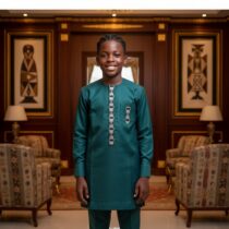 Offrez à votre enfant une allure élégante et authentique avec cet ensemble costume africain garçon, spécialement conçu pour les grandes occasions. Inspirée des tenues traditionnelles sénégalaises, cette tenue cérémonie garçon sénégal associe le charme du vêtement traditionnel africain enfant à la modernité d’un costume garçon coton vert. Sa couleur vert foncé profonde apporte une touche d’originalité et de distinction, idéale pour les cérémonies, fêtes, mariages ou célébrations familiales. Confectionné en coton de haute qualité, cet ensemble enfant cérémonie coton garantit un confort optimal tout au long de la journée. La matière douce et respirante respecte la peau délicate des enfants, permettant une grande liberté de mouvement, que ce soit pour jouer ou participer à un événement formel. La coupe élégante et les finitions raffinées témoignent du soin apporté à chaque détail, faisant de ce costume garçon coton vert un habit garçon africain vert foncé à la fois chic et pratique. L’ensemble comprend une tunique longue avec des broderies discrètes qui rappellent l’artisanat africain, ainsi qu’un pantalon assorti pour un look harmonieux et sophistiqué. Cette tenue élégante garçon africain s’adapte à tous les styles et met en valeur la personnalité de votre enfant lors des moments importants. Parfait pour un mariage, une fête religieuse ou une cérémonie traditionnelle, ce costume enfant sénégalais apporte une note de raffinement et de culture à la garde-robe des petits garçons. En choisissant cet ensemble habillé garçon ethnique, vous misez sur l’authenticité et la qualité, tout en offrant à votre enfant une tenue unique qui fera sensation lors de toutes les occasions spéciales. Ne manquez pas l’opportunité de lui offrir un vêtement qui célèbre ses origines et son élégance naturelle. Ajoutez dès maintenant cet ensemble costume africain garçon à votre panier et faites de chaque événement un moment inoubliable.