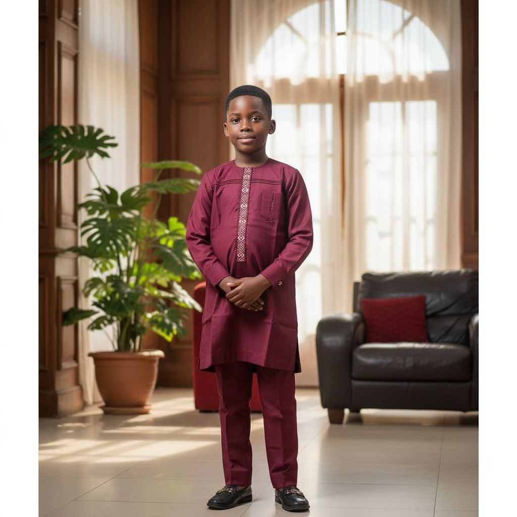 Costume africain garçon rouge 12 ans, ensemble cérémonie élégant enfant
