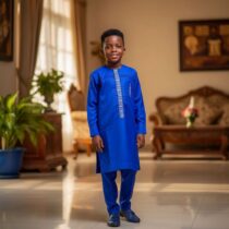 Costume africain garçon bleu bic 8 ans, ensemble cérémonie élégant en coton brodé, idéal pour mariage, fête ou événement traditionnel, coupe droite raffinée. ❀ Ensemble garçon 8 ans, coupe droite confortable et élégante ❀ Couleur BLEU BIC royal avec broderies blanches et noires ❀ Tissu coton léger, agréable à porter pour toutes occasions
❀ Couleur : BLEU BIC