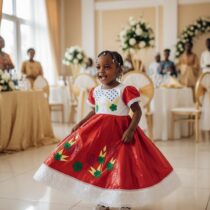Robe fille 3 ans cérémonie rouge brodée, bazin riche, idéale mariage, style traditionnel folklorique, dentelle raffinée, festive et élégante.
❀ Matière : coton avec dentelle, finition brillante
❀ Couleur : Rouge