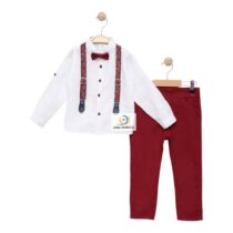 Les vêtements habillés pour tout-petits garçons comprennent 1× chemise à manches longues × pantalon habillé + 1× bretelles réglables + 1× nœud papillon assorti.