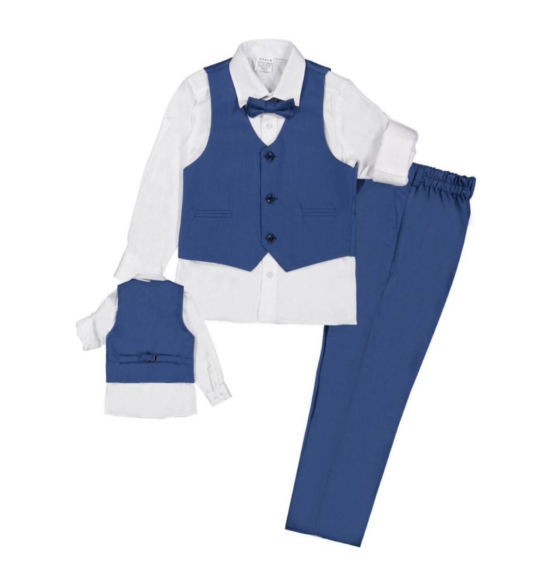 Ensemble 4 pièces de vêtements garçon avec pantalon , gilet bleu foncé+ chemise blanche et nœud papillon(6 à 8 ans)
