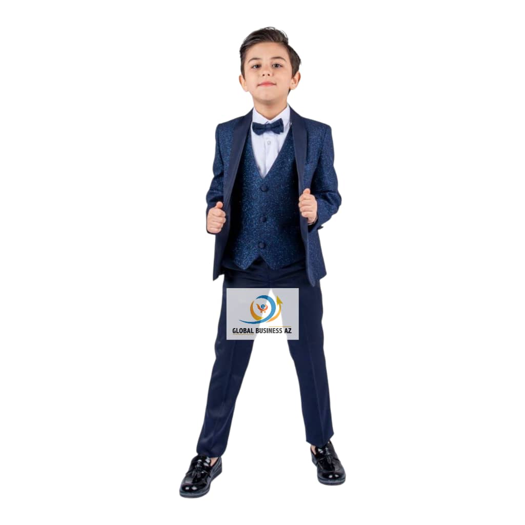 Ensemble de 5 pièces pour costume et blazer pour garçon Veste BLEU BRILLANT + chemise blanche + nœud papillon ajustable + gilet + pantalon BLEU(8 à 12 ans)