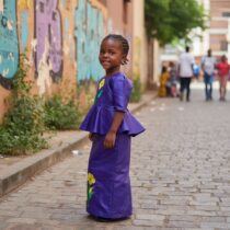 Ensemble bazin riche fille 4 ans mauve foncé, jupe et haut brodés élégants, idéal cérémonie, mariage ou fête, style africain chic et confortable. ❀ Taille adaptée : 4 ans, ensemble 2 pièces (jupe et haut) ❀ Couleur : Mauve foncé avec broderies florales jaune et verte ❀ Idéal pour cérémonies, mariages et fêtes traditionnelles
❀ Couleur : Mauve foncé