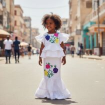 Ensemble bazin riche fille 5 ans, blanc avec broderies colorées, idéal pour cérémonies et fêtes, coupe taille basse élégante et confortable. ❀ Taille 5 ans, coupe taille basse avec jupe longue et blouse à manches évasées ❀ Couleur blanc immaculé, broderies florales violettes, roses, jaunes et vertes ❀ Tissu léger effet satiné pour un confort optimal et une allure raffinée
❀ Couleur : Blanc