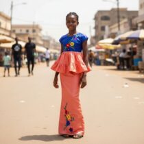 Ensemble cérémonie fille 10 ans en bazin riche orange et bleu foncé, haut floral brodé et jupe élégante, parfait pour mariage ou occasion spéciale. ❀ Taille : 10 ans, ensemble composé d’un haut et d’une jupe ❀ Couleurs : orange et bleu foncé avec broderie florale multicolore ❀ Tissu bazin riche, finition satinée, idéal cérémonie et événement festif
❀ Couleur : Orange + bleu foncé