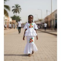 Ensemble cérémonie fille 7 ans blanc, chic avec jupe évasée et haut floral brodé, idéal pour fête, mariage ou événement spécial, confort et élégance réunis. ❀ Taille : 7 ans, coupe confortable pour fillette ❀ Couleur : Blanc éclatant avec broderies florales colorées ❀ Tissu léger, parfait pour les cérémonies estivales
❀ Couleur : Blanc