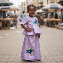 Ensemble bazin riche fille 3 ans mauve claire, haut et jupe élégants brodés, idéal pour cérémonie, événement ou tenue traditionnelle raffinée. ❀ Ensemble 2 pièces haut manches longues et jupe droite, taille 3 ans ❀ Couleur principale : mauve claire avec broderies florales colorées ❀ Tissu satiné doux, léger et confortable pour enfant
❀ Couleur : Mauve claire