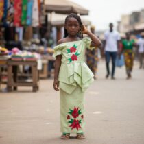 Ensemble bazin riche fille 6 ans vert clair, haut et jupe cérémonie brodés, tenue traditionnelle élégante pour enfant, idéal pour événements spéciaux. ❀ Taille : adaptée pour fille 6 ans, ensemble haut et jupe avec coupe structurée ❀ Couleur : vert clair nacré, broderies rouges et vertes florales artisanales ❀ Style : vêtement enfant cérémonie élégant, tissu jacquard satiné léger
❀ Couleur : Vert claire
